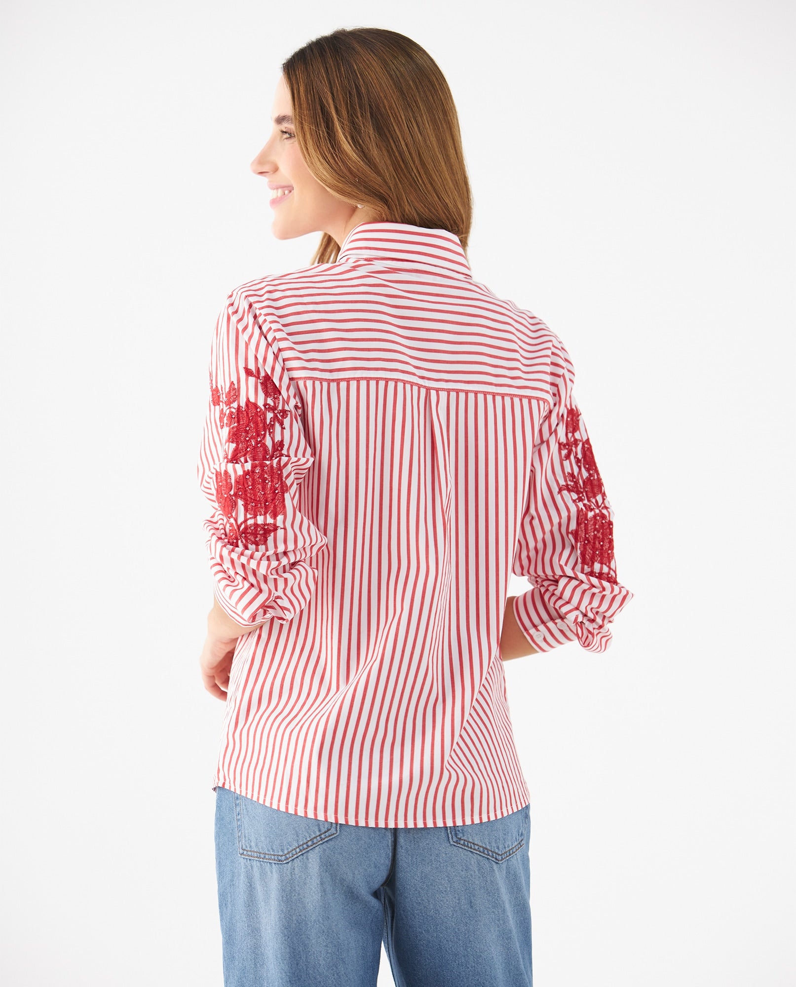 Camisa con diseño a rayas para mujer - Rojo 34_619F070_ROJ191763_4