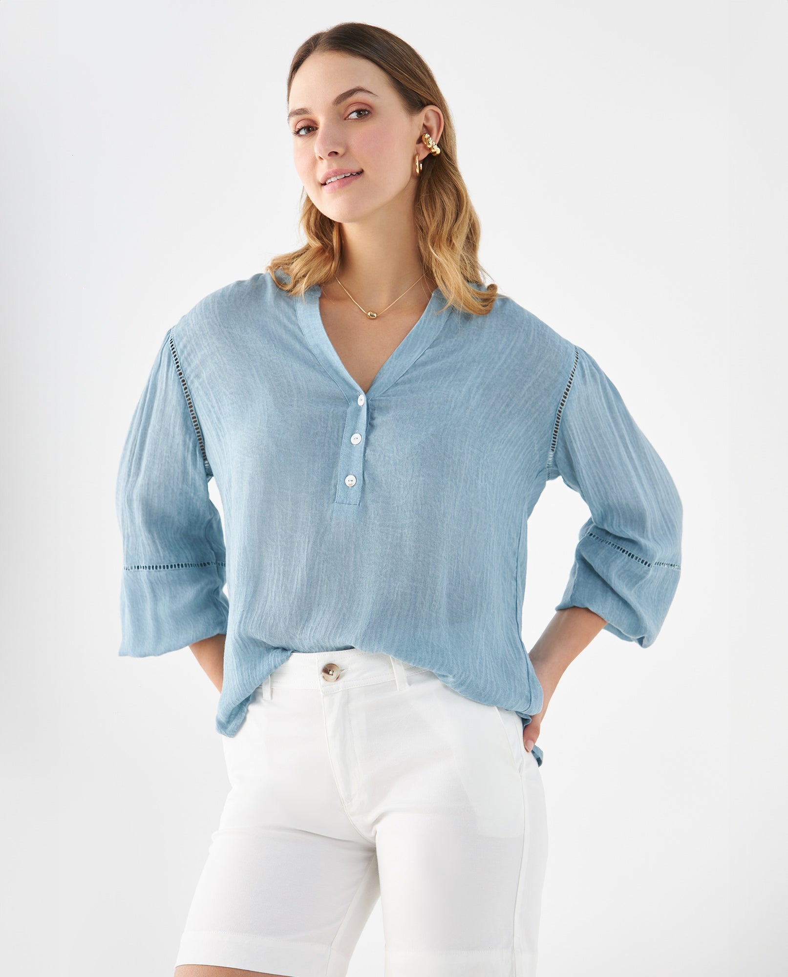 Camisa cuello neru para mujer - Azul 34_619F076_AZU164114_0