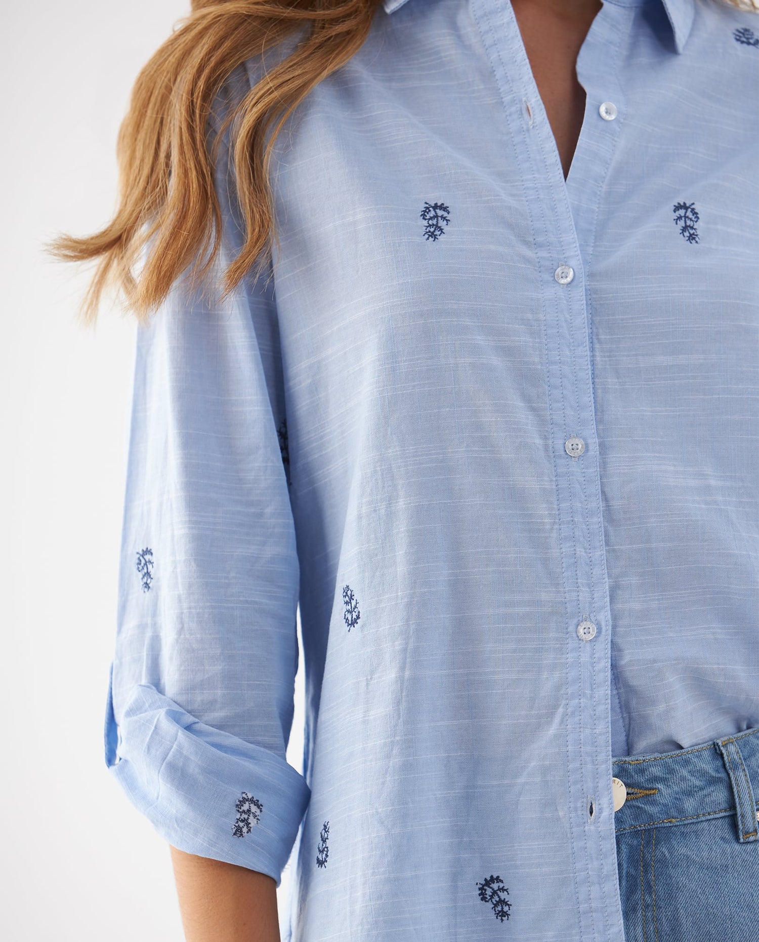 Camisa con mini prints bordados para mujer - Azul