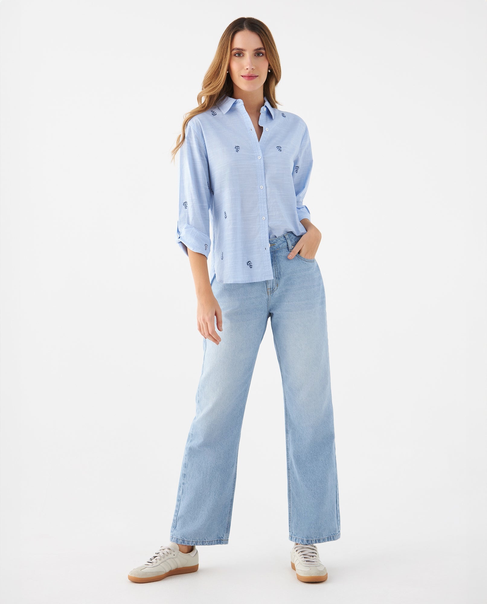 Camisa con mini prints bordados para mujer - Azul 34_619F080_AZU154020_5