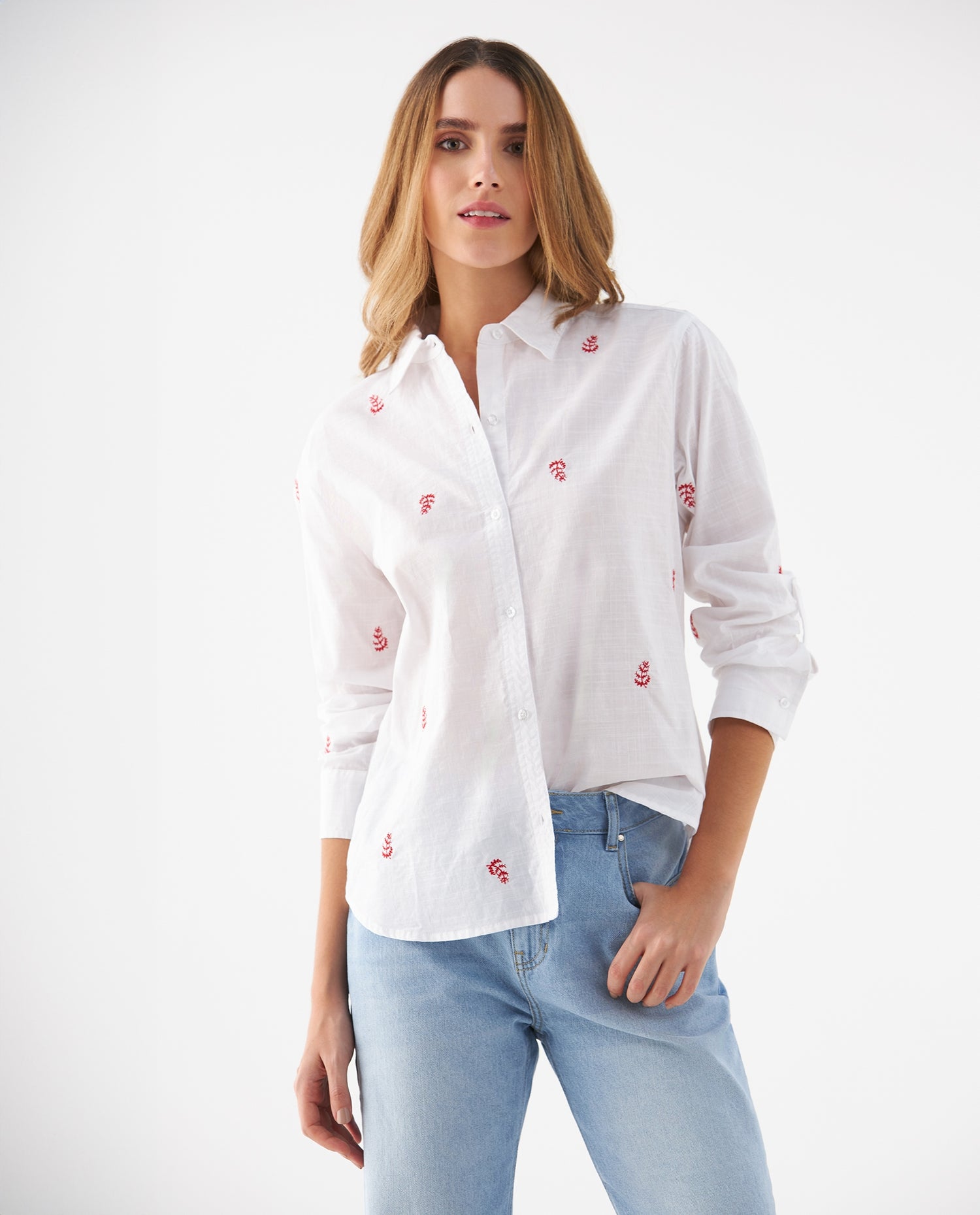 Camisa con mini prints bordados para mujer - Blanco