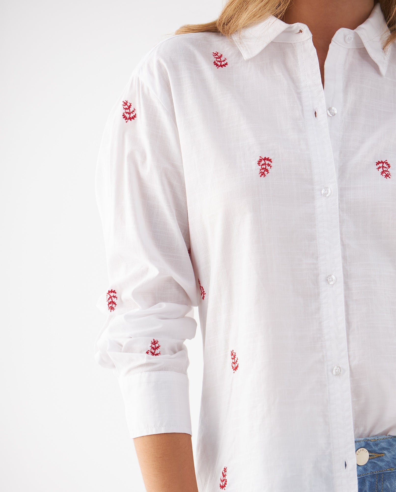 Camisa con mini prints bordados para mujer - Blanco 34_619F080_BLA110601_3