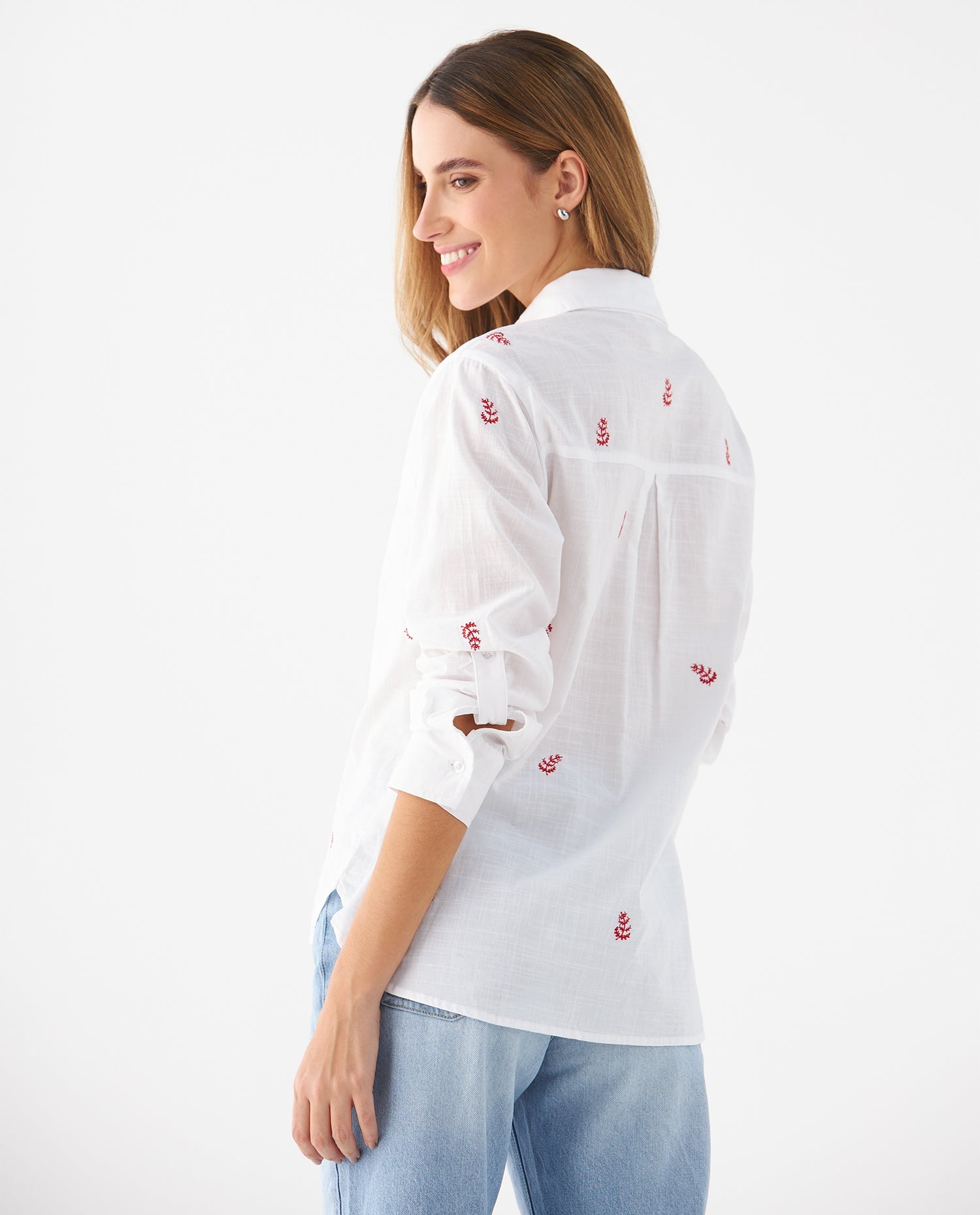 Camisa con mini prints bordados para mujer - Blanco