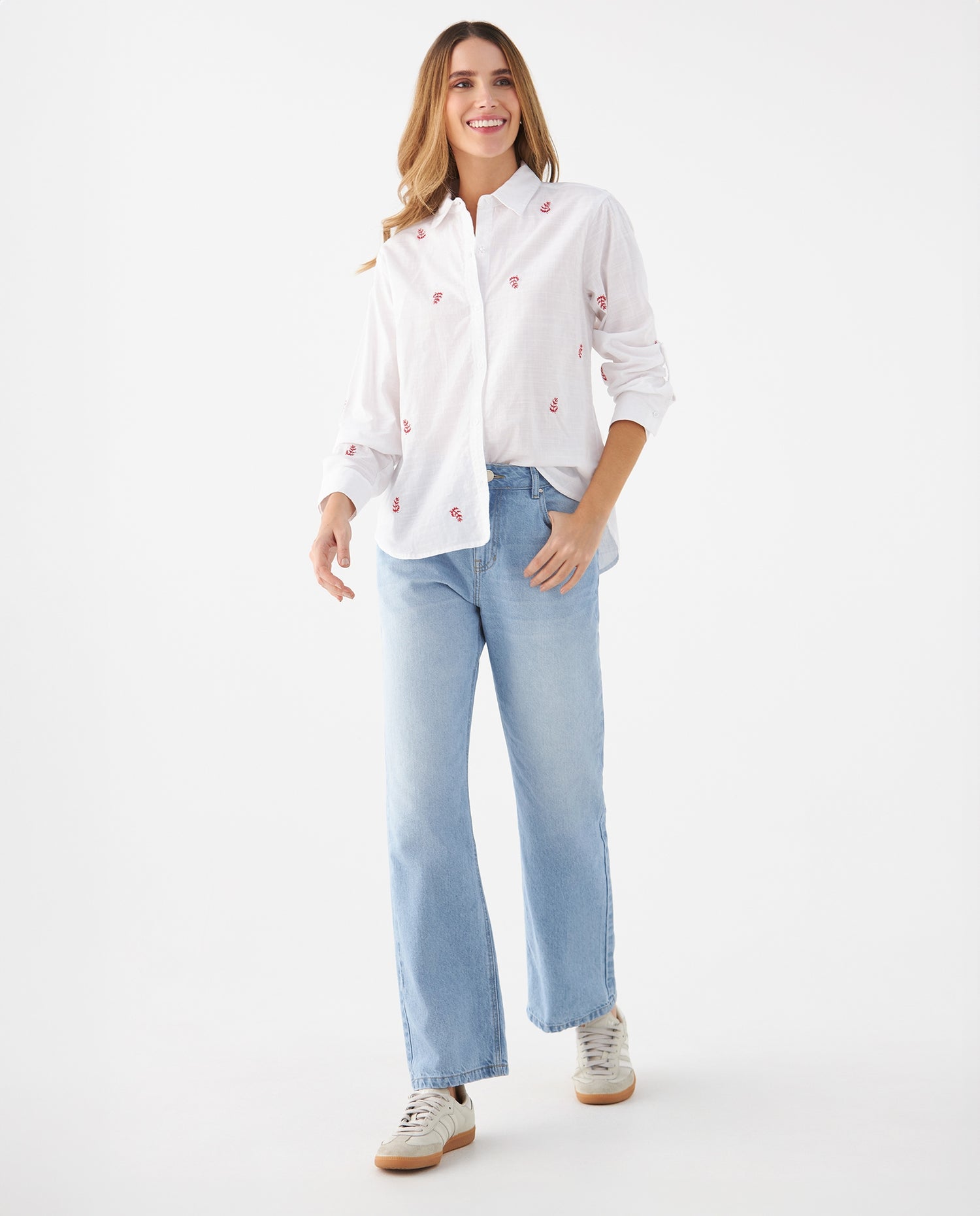 Camisa con mini prints bordados para mujer - Blanco