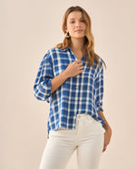 Camisa con diseño a cuadros para mujer - Azul