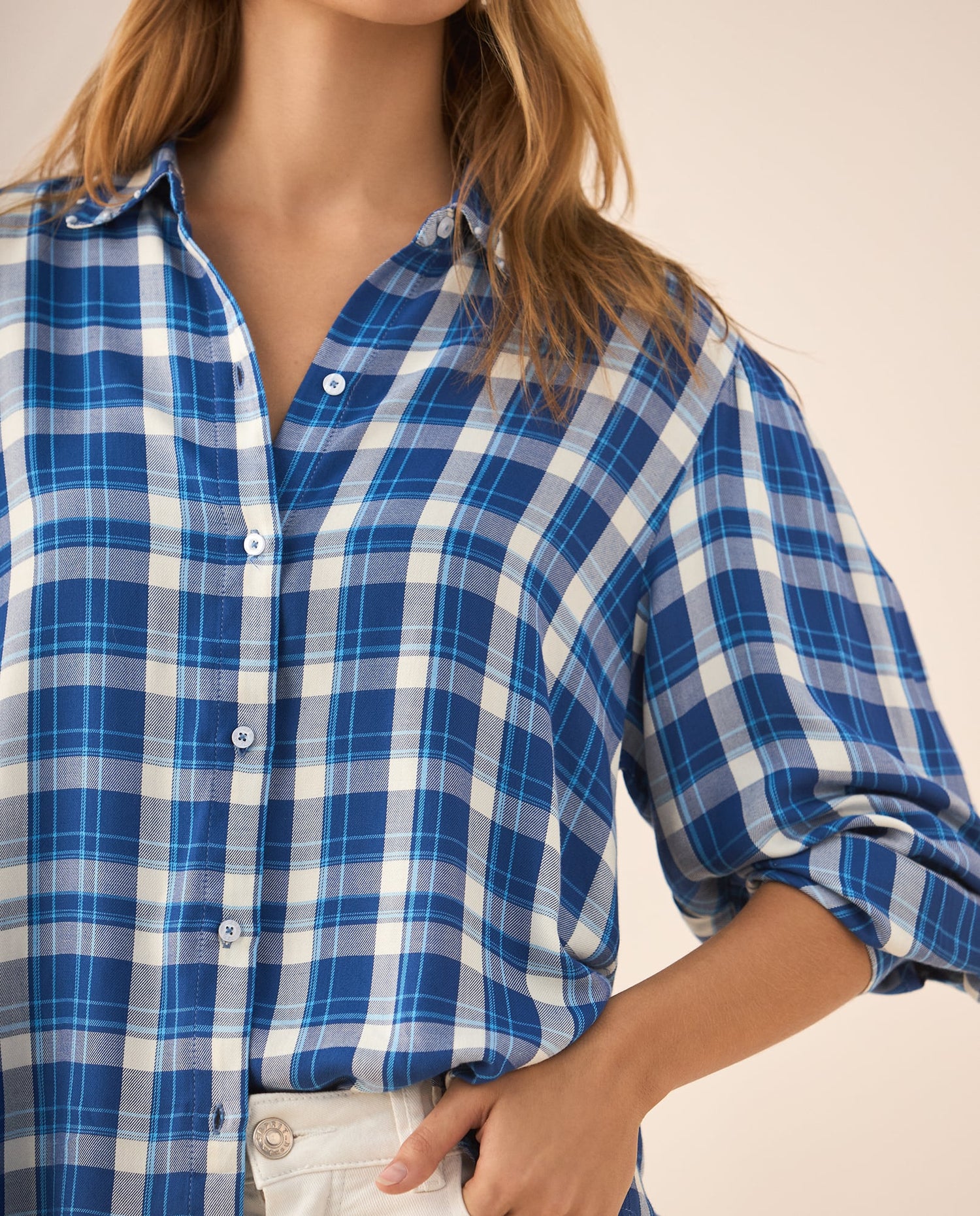 Camisa con diseño a cuadros para mujer - Azul