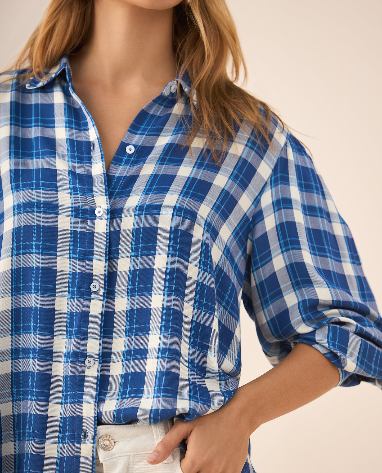 Camisa con diseño a cuadros para mujer - Azul 34_619F087_AZU194044_3