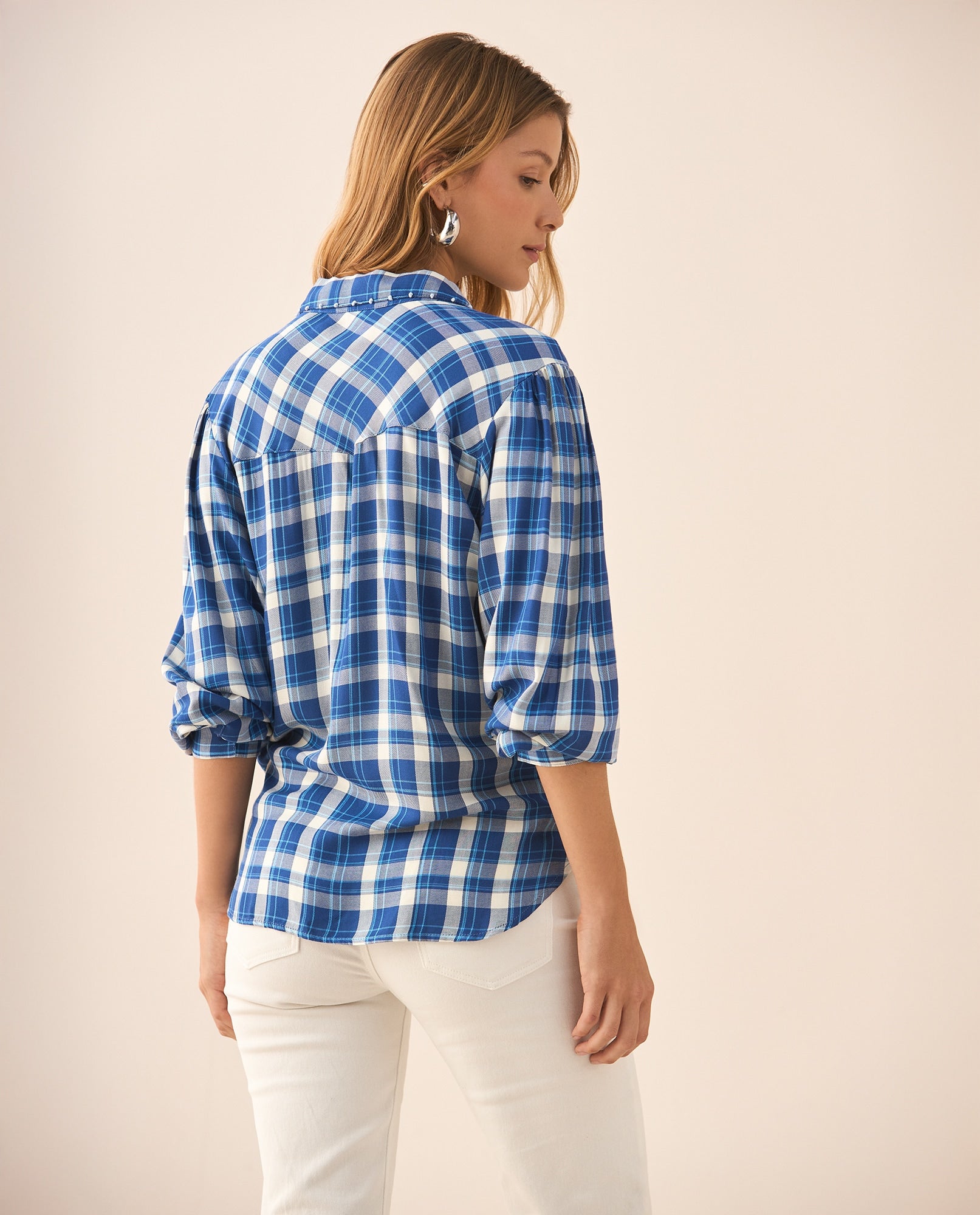 Camisa con diseño a cuadros para mujer - Azul 34_619F087_AZU194044_4