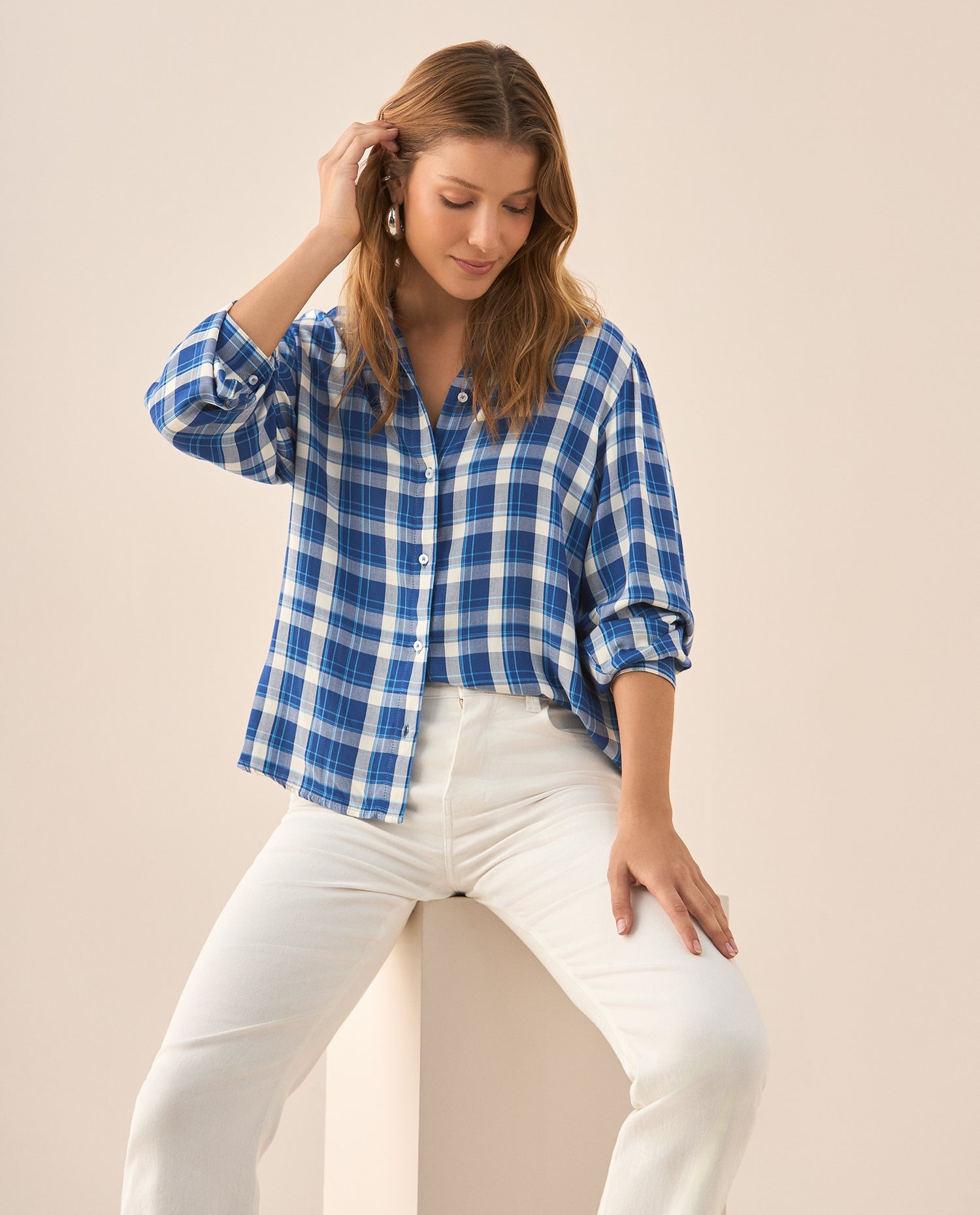 Camisa con diseño a cuadros para mujer - Azul