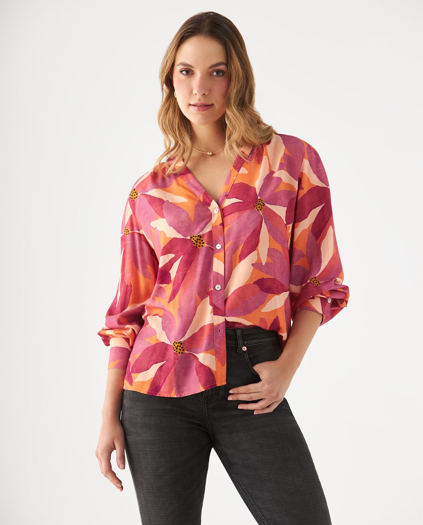 Camisa con estampado tropical para mujer - Rojo 34_619F089_ROJ171545_0