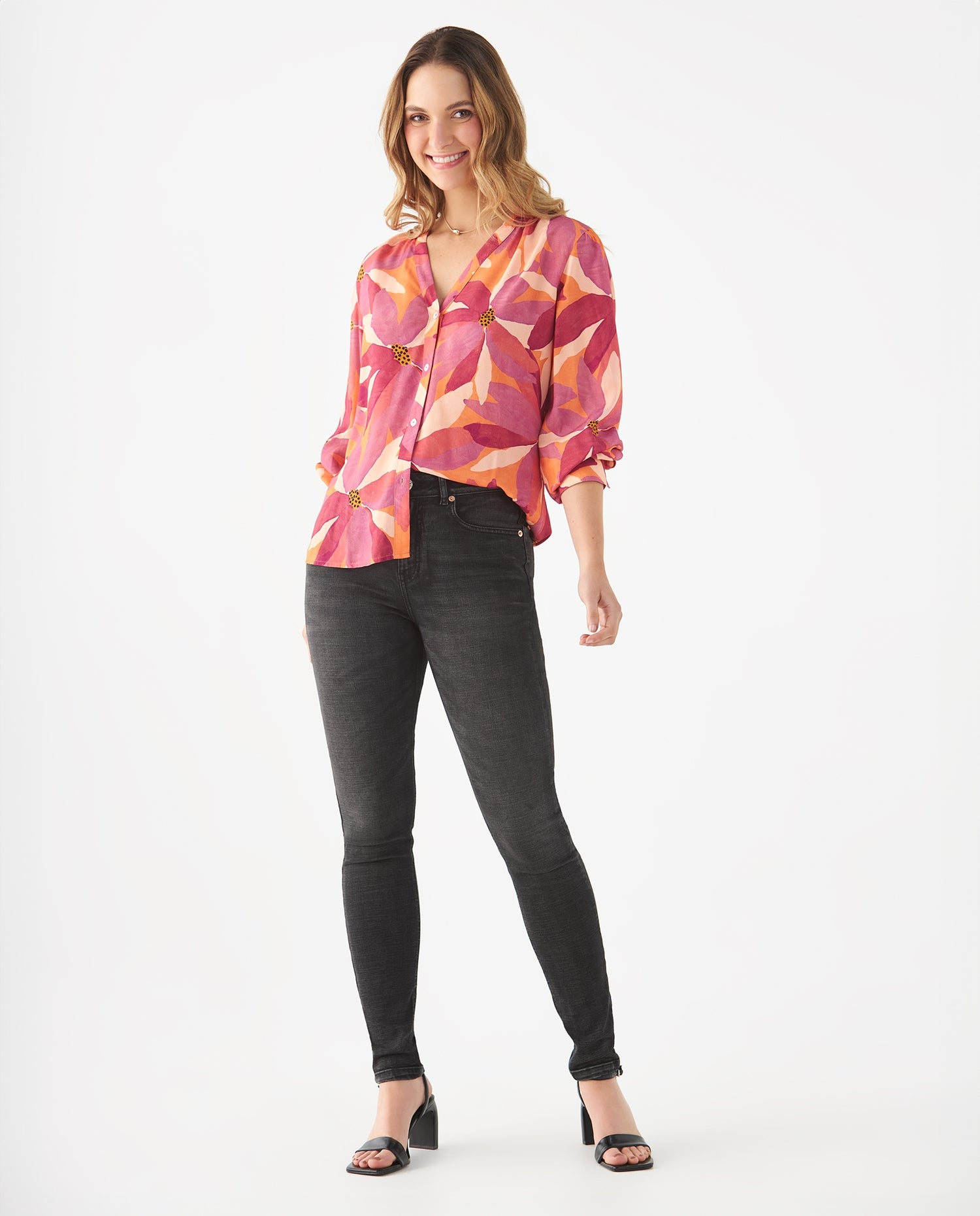 Camisa con estampado tropical para mujer - Rojo