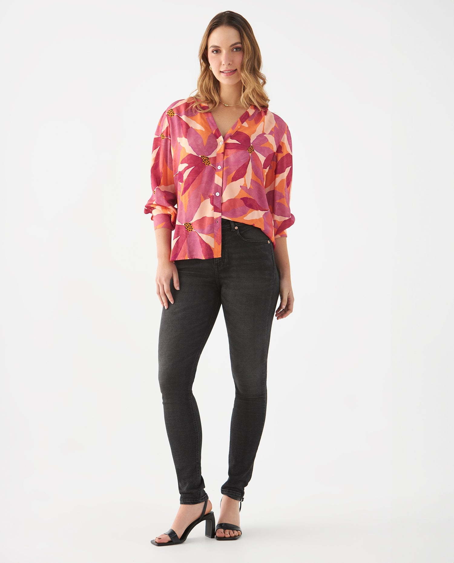 Camisa con estampado tropical para mujer - Rojo