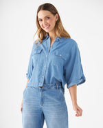 Camisa con bolsillos de tapa para mujer - Azul