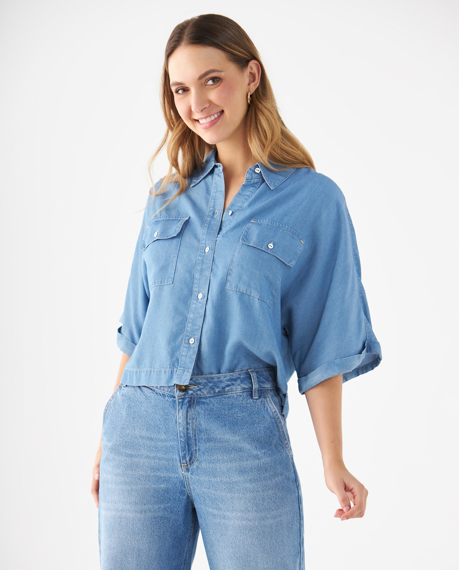 Camisa con bolsillos de tapa para mujer - Azul 34_619F090_AZU114604_0