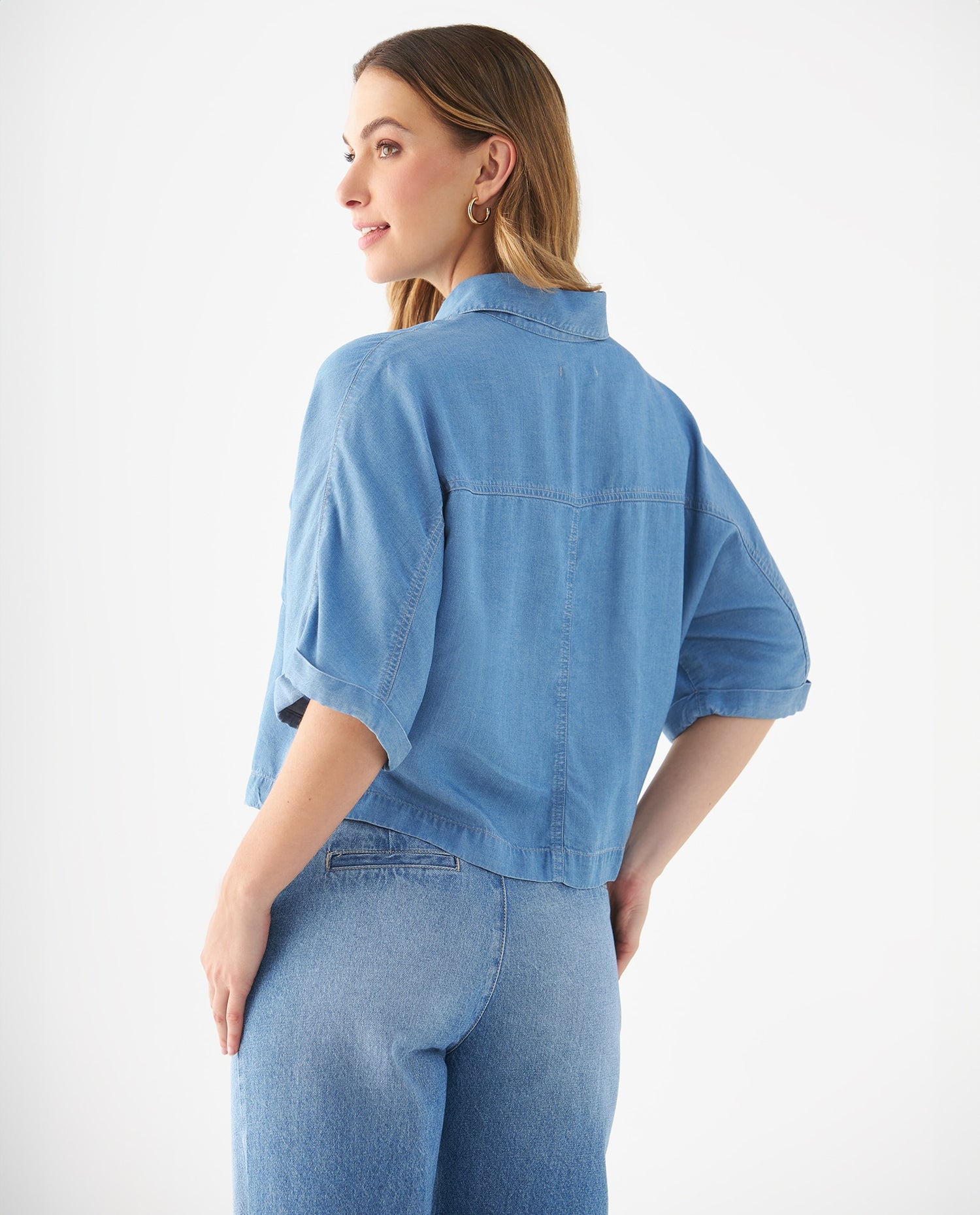 Camisa con bolsillos de tapa para mujer - Azul