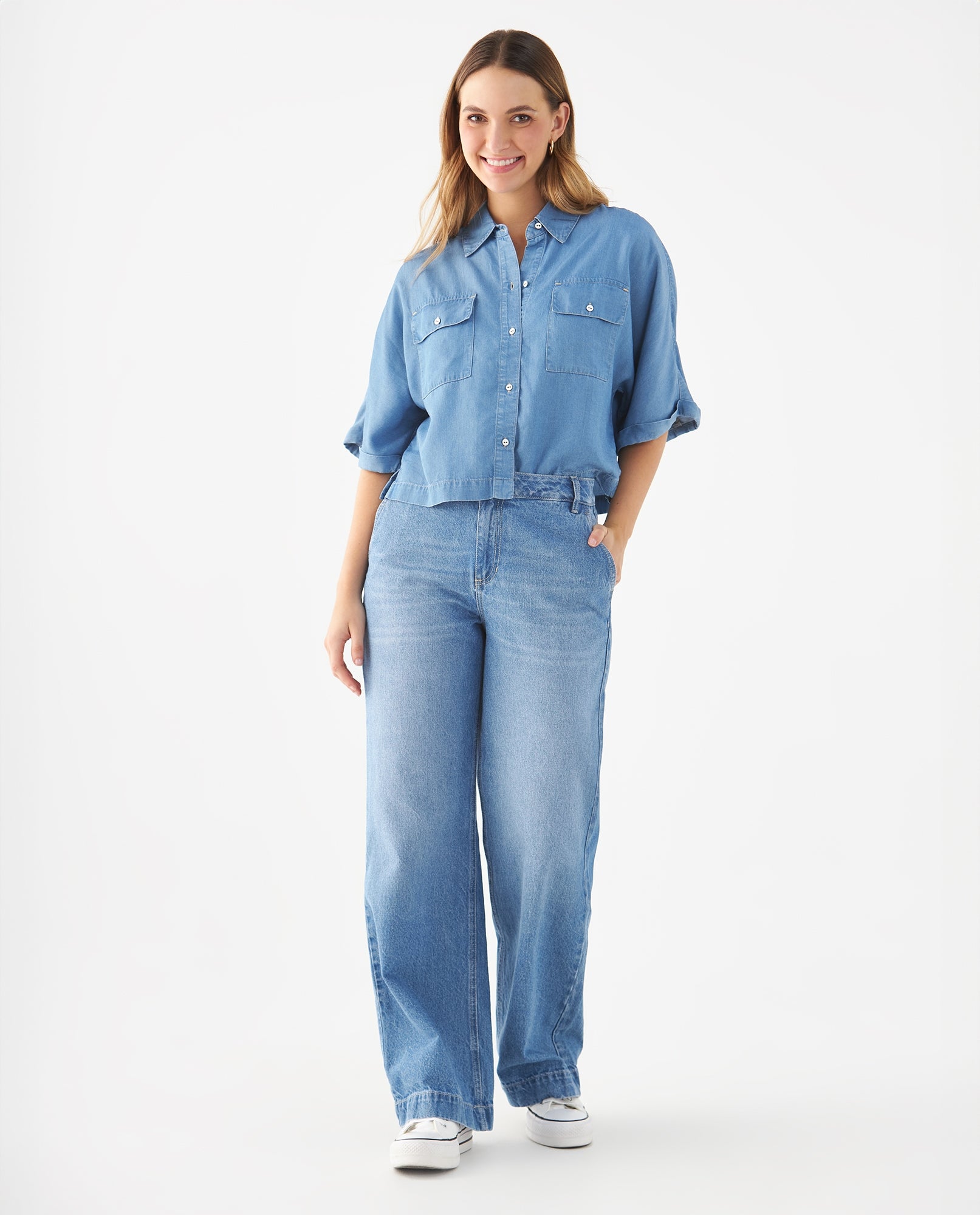 Camisa con bolsillos de tapa para mujer - Azul 34_619F090_AZU114604_5