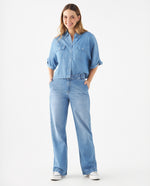 Camisa con bolsillos de tapa para mujer - Azul