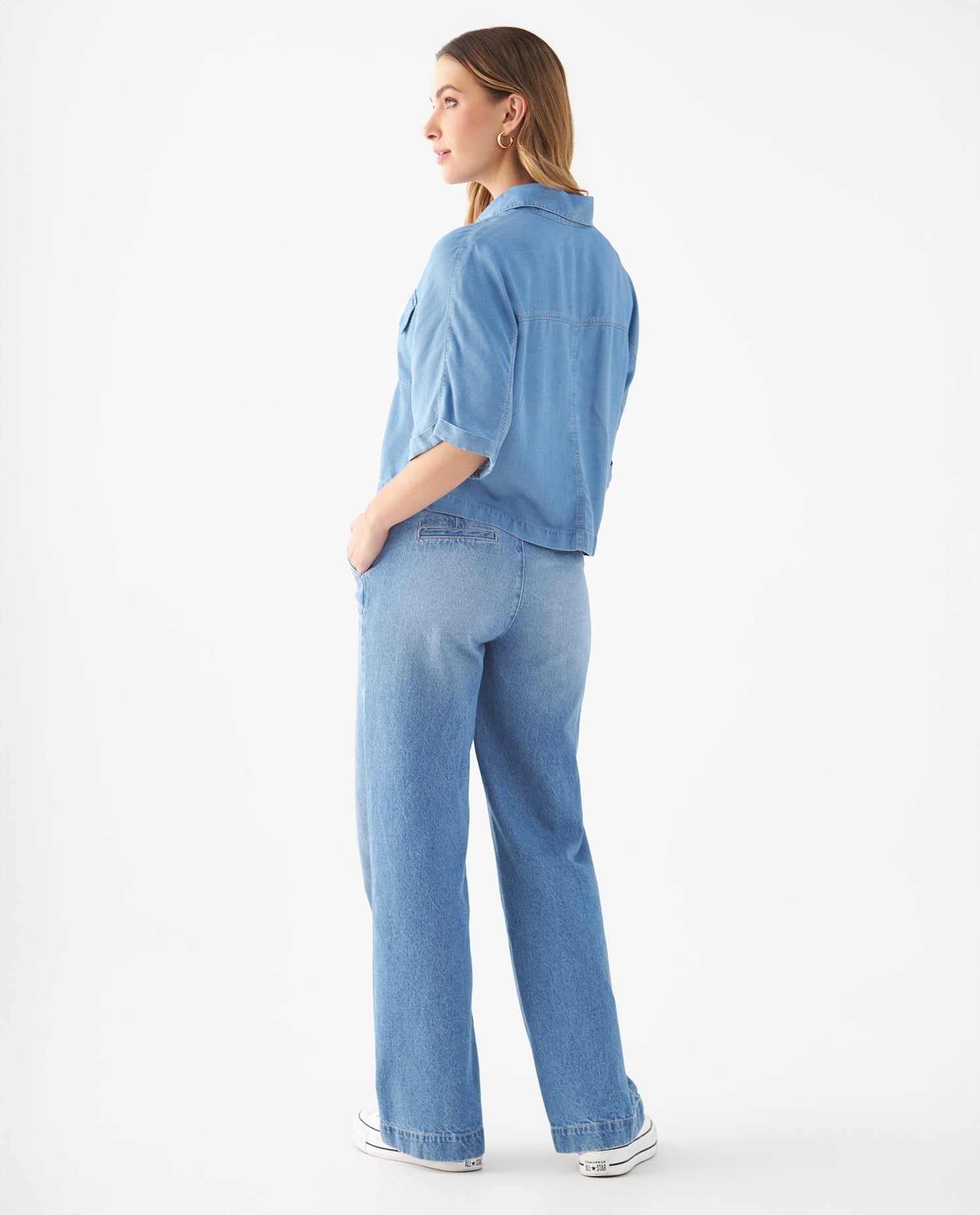 Camisa con bolsillos de tapa para mujer - Azul