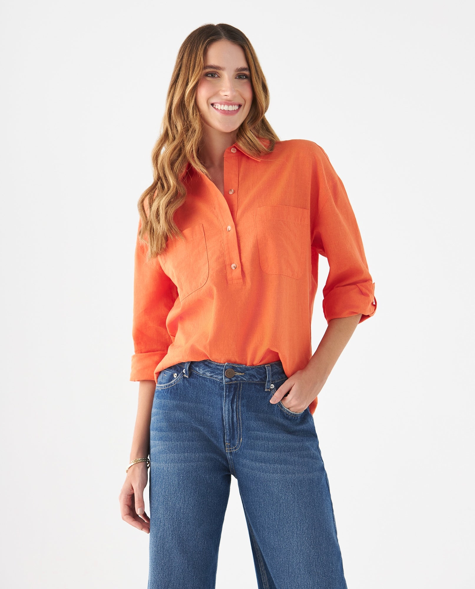 Camisa de diseño clásico para mujer - Naranja 34_619F091_NAR161459_0