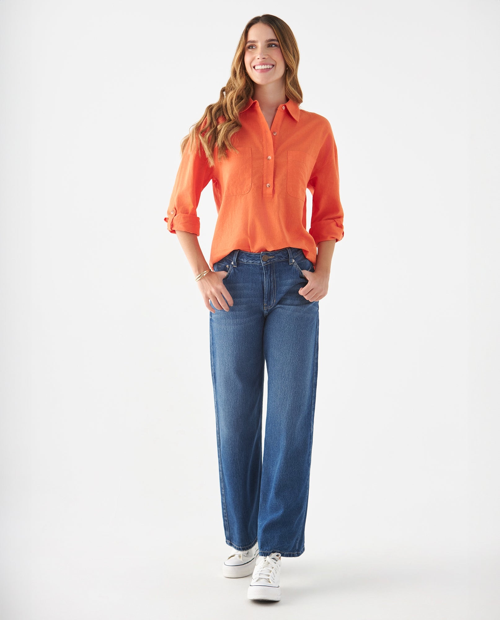 Camisa de diseño clásico para mujer - Naranja 34_619F091_NAR161459_5