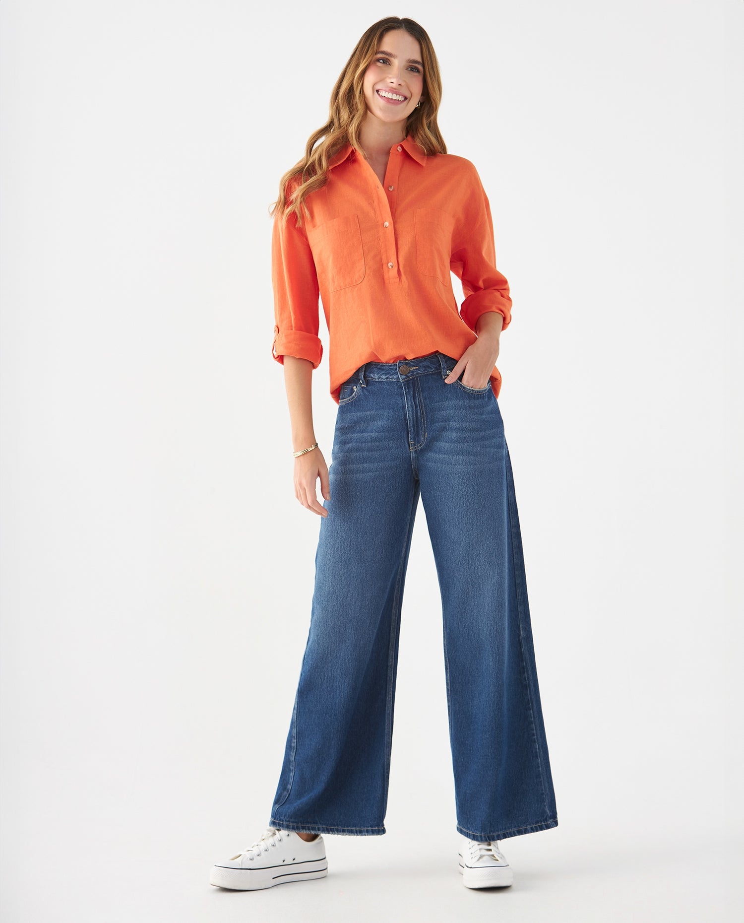 Camisa de diseño clásico para mujer - Naranja