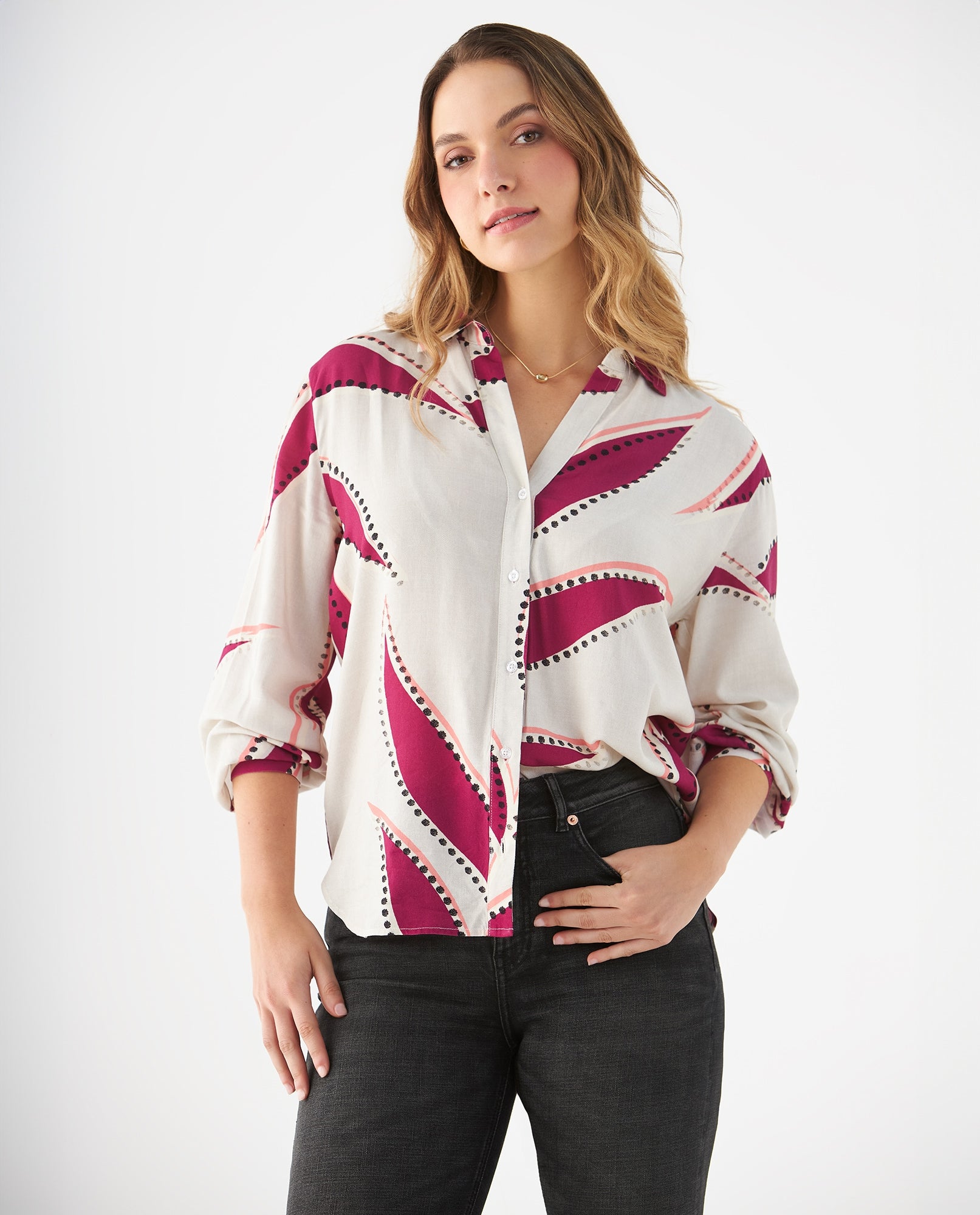 Camisa con estampado natural para mujer - Crudo 34_619F092_CRU110602_0