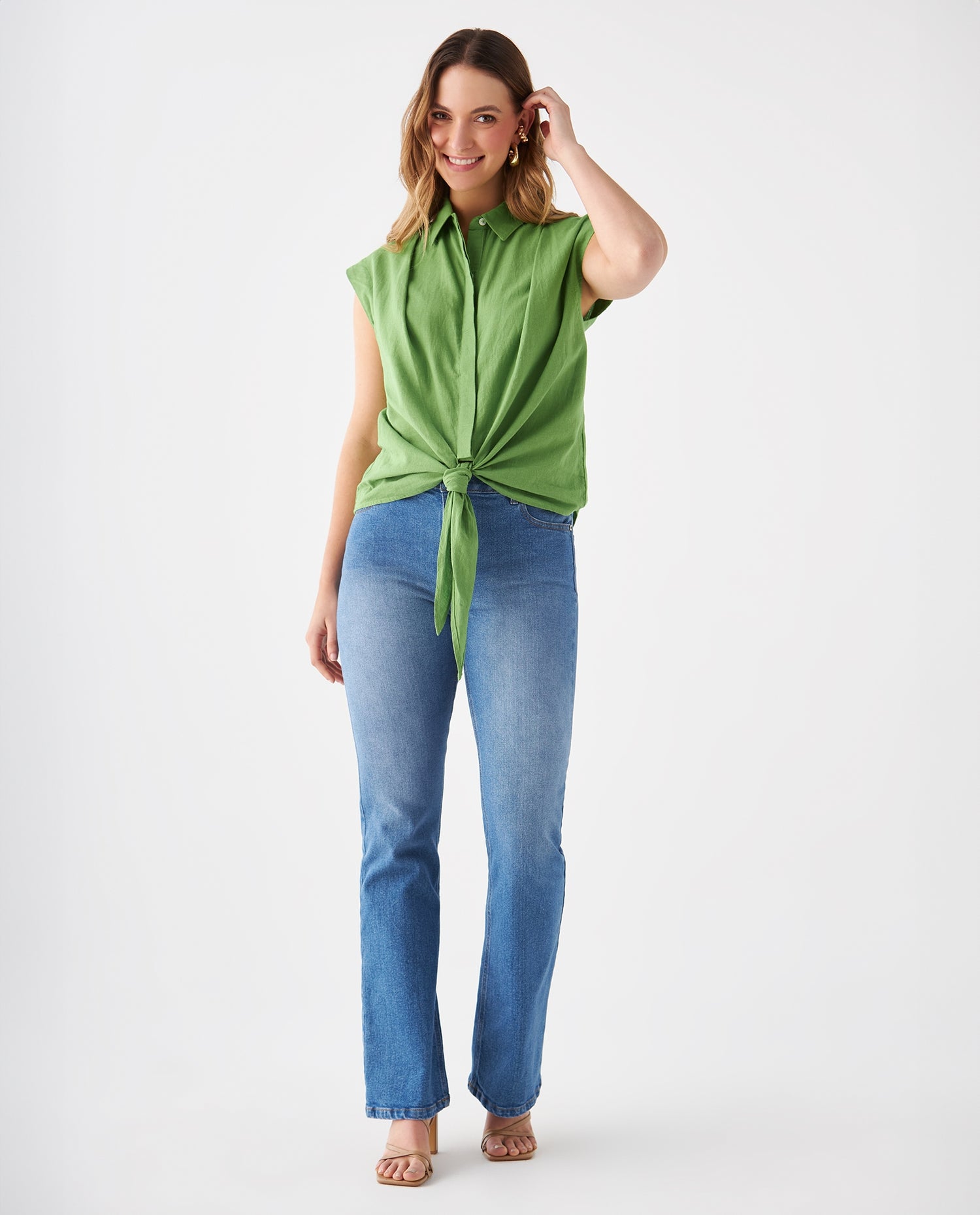 Camisa manga sisa para mujer - Verde