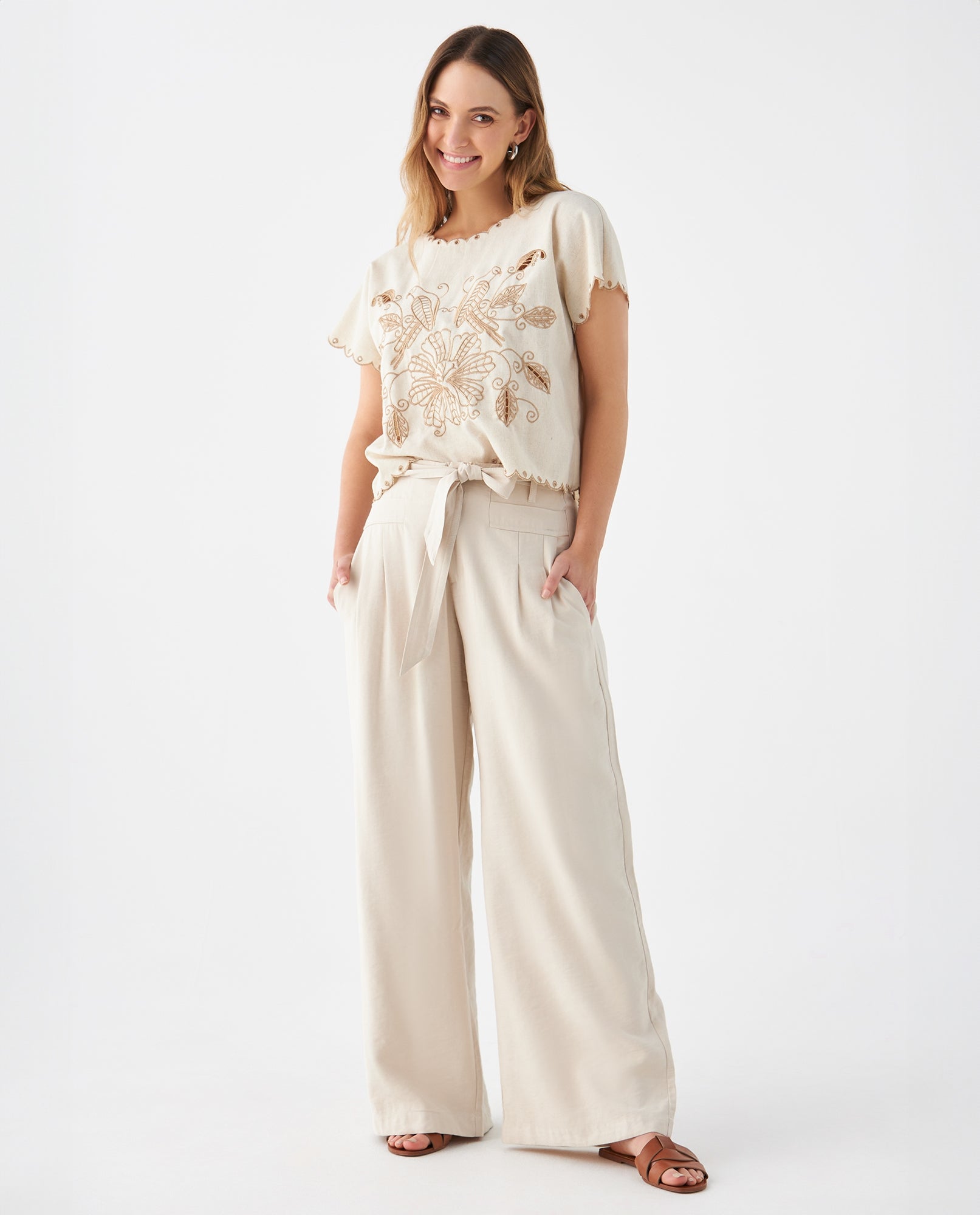 Camisa con detalles bordados para mujer - Crudo 34_619F100_CRU111001_6