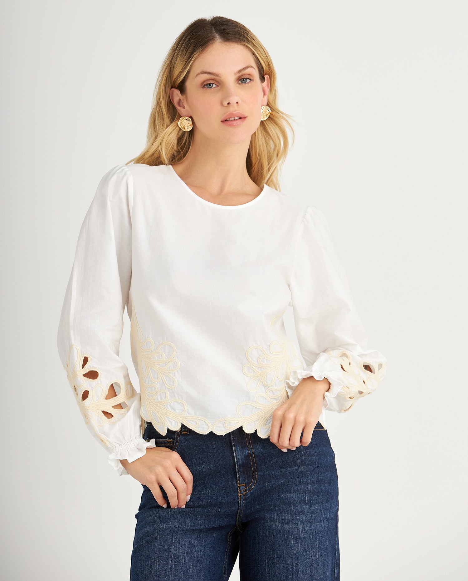 Camisa con detalles bordados para mujer - Crudo