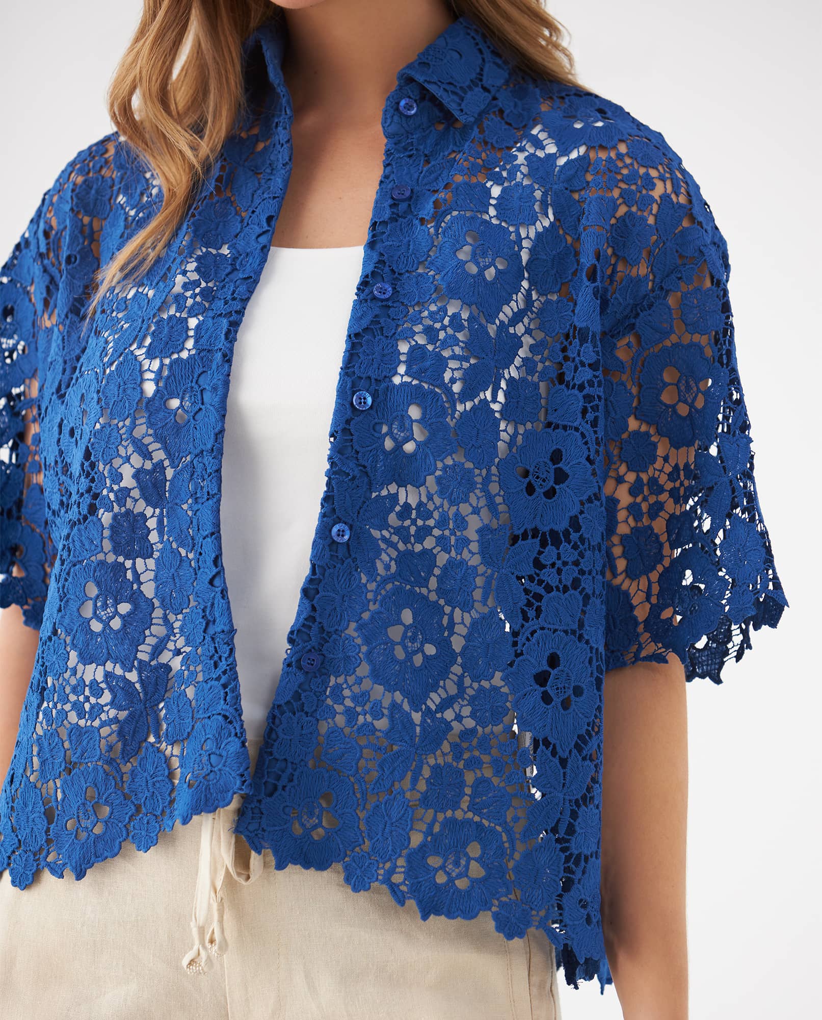 Camisa con detalles desagujados para mujer - Azul 34_619F202_AZU164019_3