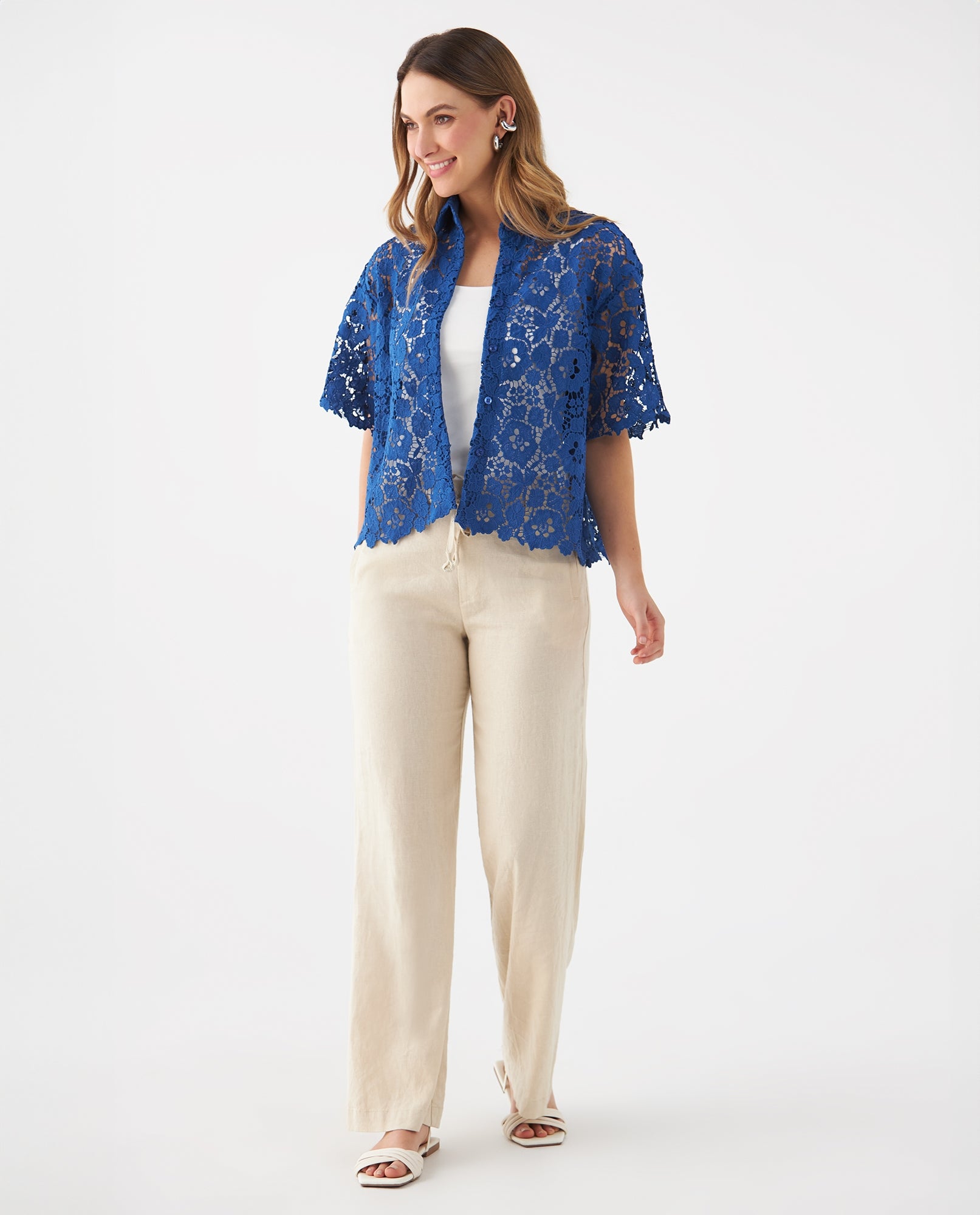 Camisa con detalles desagujados para mujer - Azul 34_619F202_AZU164019_5