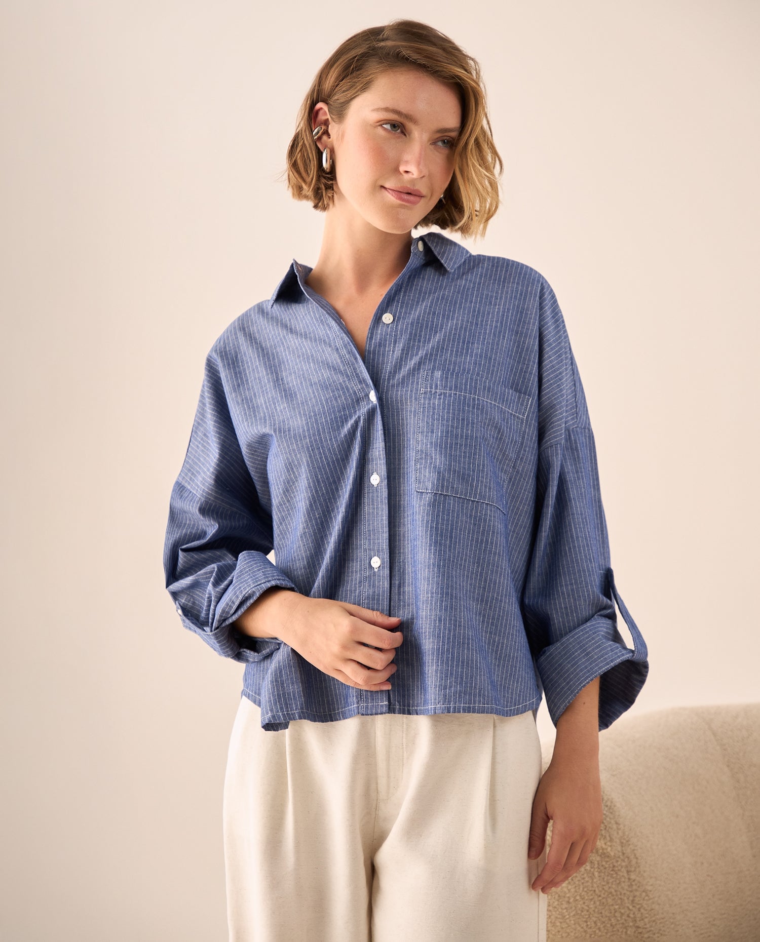 Camisa Oversized Rayas Azul - Azul