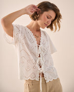 Camisa Bordada con Calados Geométricos - Blanco