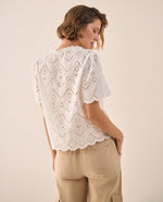 Camisa Bordada con Calados Geométricos - Blanco