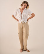 Camisa Bordada con Calados Geométricos - Blanco