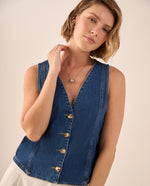 Chaleco Denim con Botones de Madera Natural - Azul