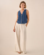Chaleco Denim con Botones de Madera Natural - Azul