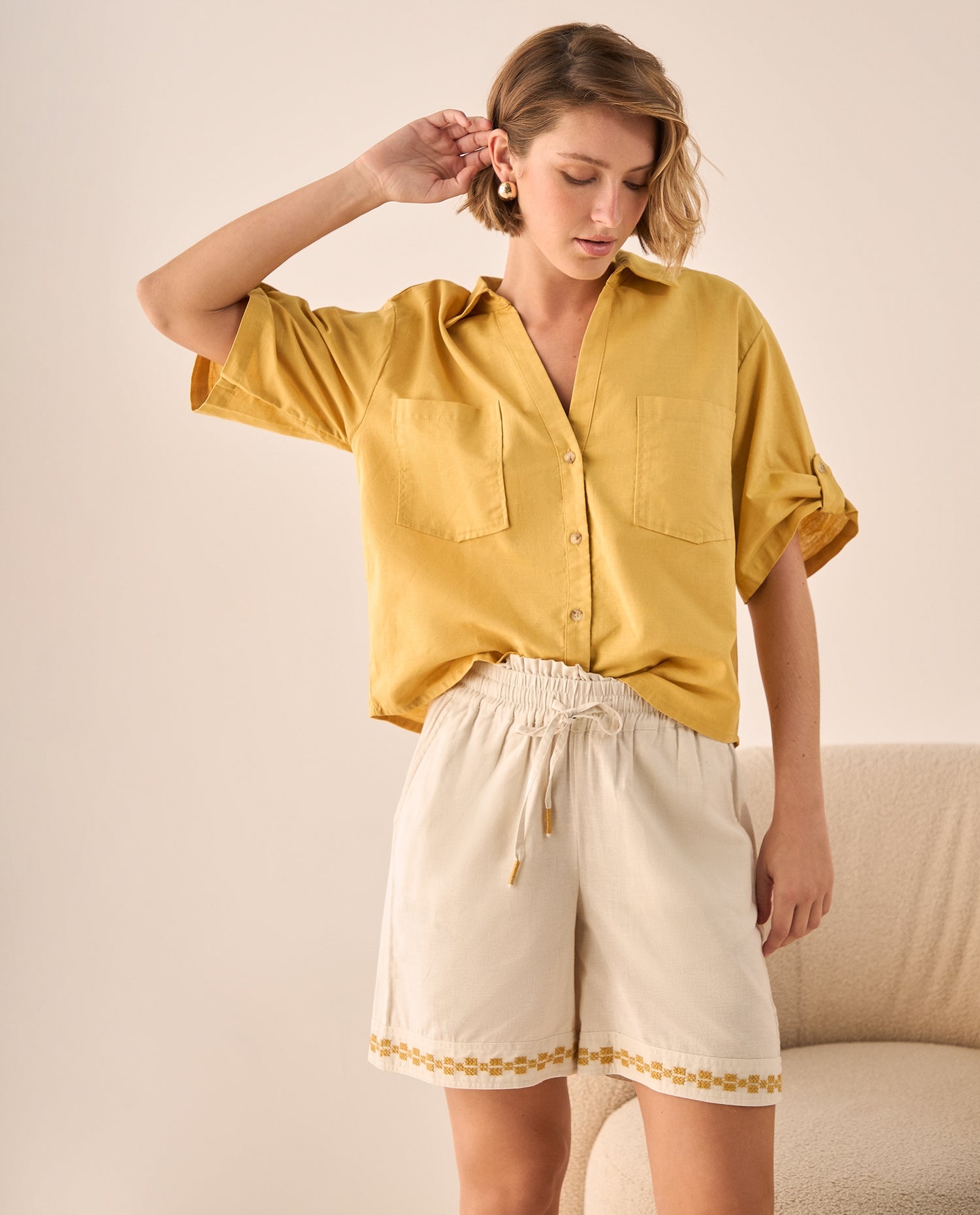 Camisa Amarilla de Algodón y Lino - Amarillo