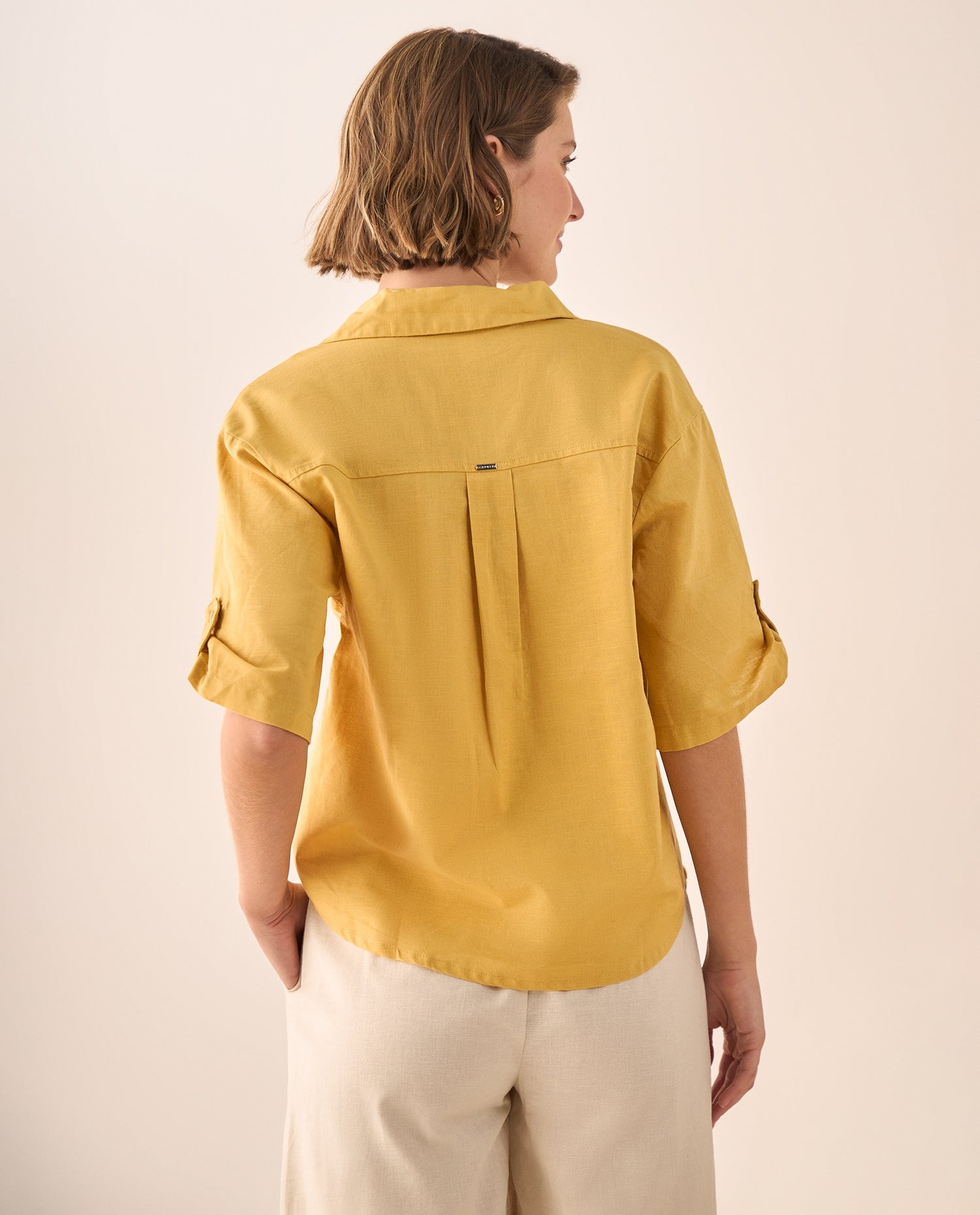 Camisa Amarilla de Algodón y Lino - Amarillo