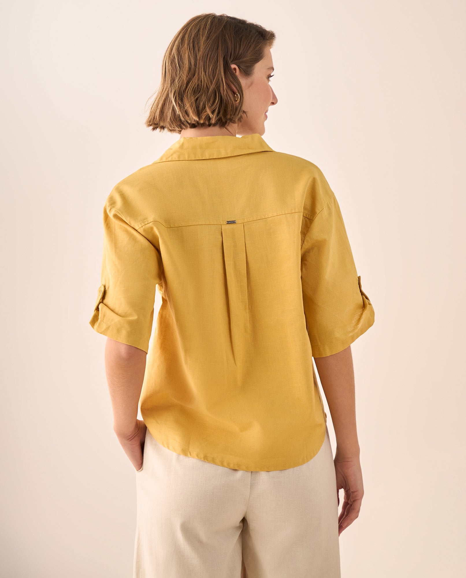 Camisa Amarilla de Algodón y Lino - Amarillo 34_619G015_AMA150942_4