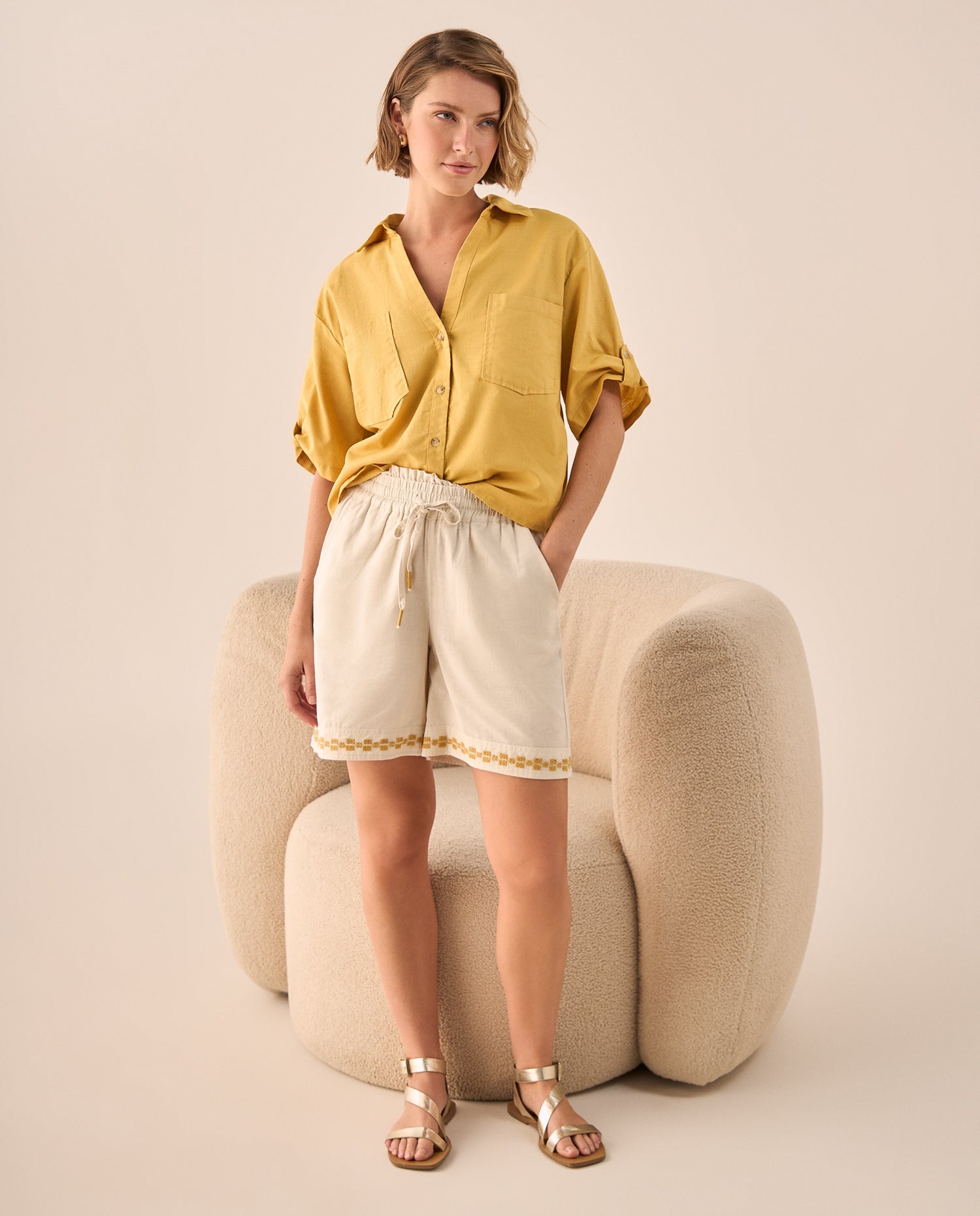 Camisa Amarilla de Algodón y Lino - Amarillo