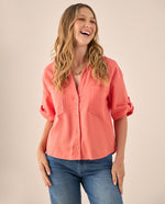 Camisa Amarilla de Algodón y Lino - Naranja