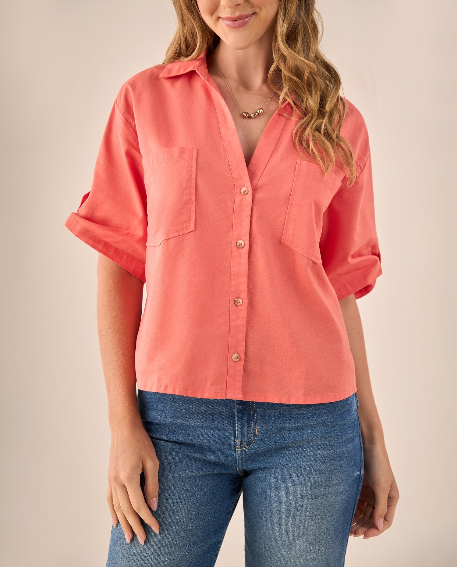 Camisa Amarilla de Algodón y Lino - Naranja