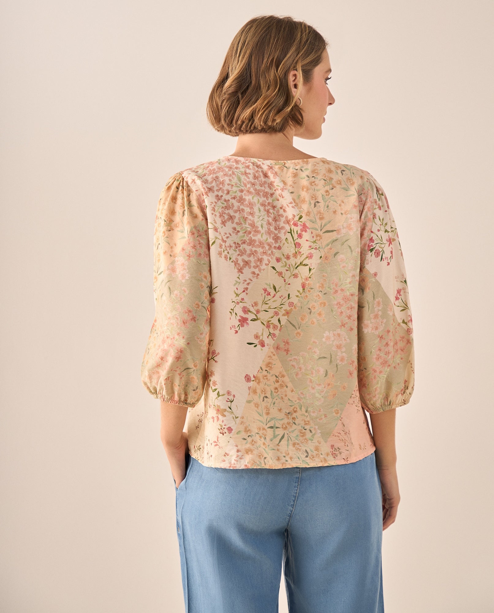 Blusa Floral Patchwork Rosa Manga 3/4 - Rosa 34_619G020_ROS131408_4