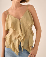 Blusa Beige con Volantes y Botones Nacarados - Beige