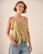 Blusa Beige con Volantes y Botones Nacarados - Beige