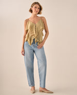 Blusa Beige con Volantes y Botones Nacarados - Beige