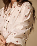 Camisa Estampada Flores Pequeñas Manga 3/4 - Crudo