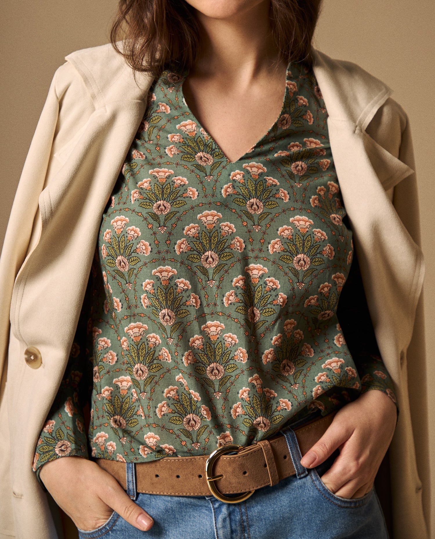 Camisa Estampado Botánico Manga Larga - Verde