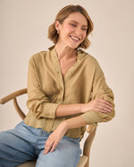 Camisa Beige Oversized con Cuello Camisero - Beige
